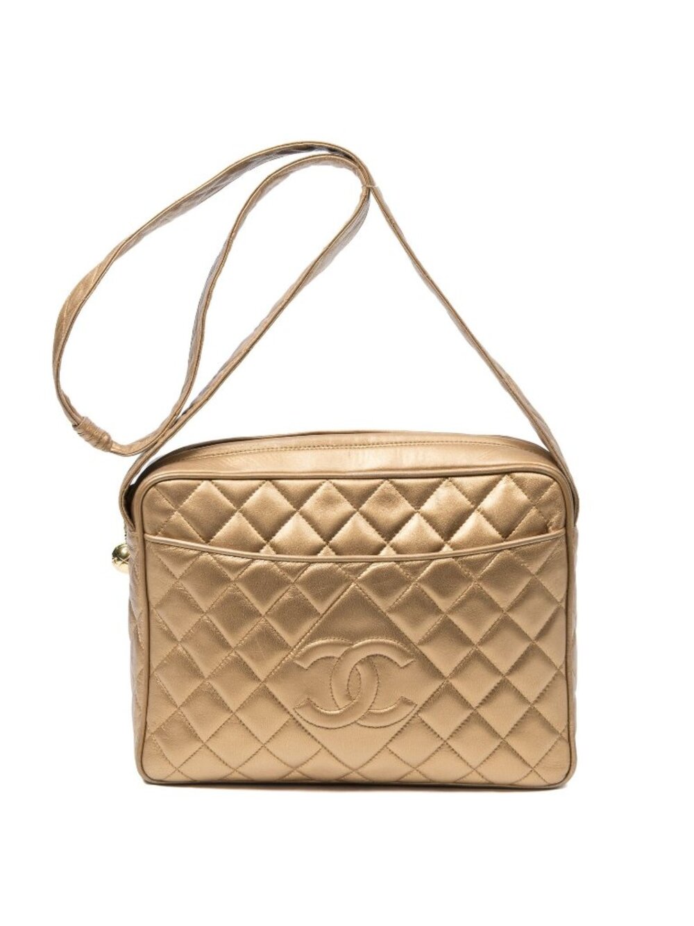 Chanel Large CC Ball Camera Bag Gold Quilted Lambskin Leather